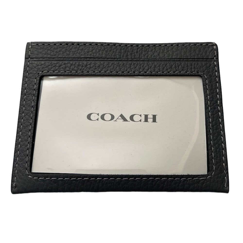 Coach Signature Slim ID Credit Card Holder Grey Leather New With Tag 4x3”